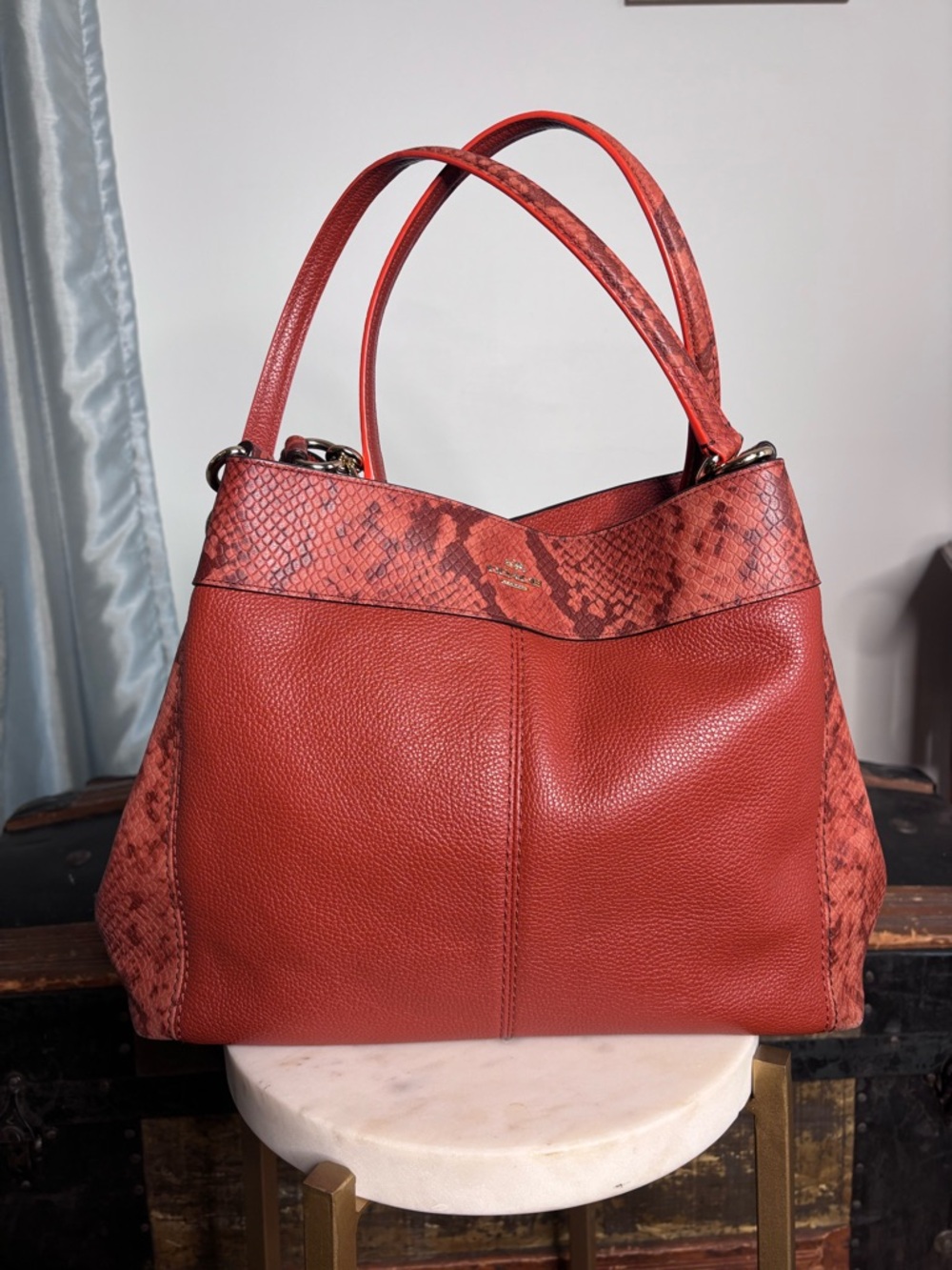 Coach Lexy Python Embossed Burnt Orange Pebbled Leather Purse